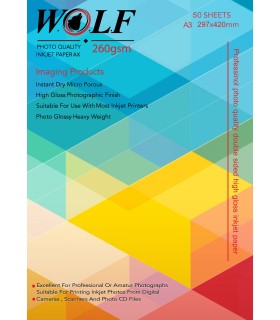فتوگلاسه 260 گرم دورو 50برگی A3 - Wolf